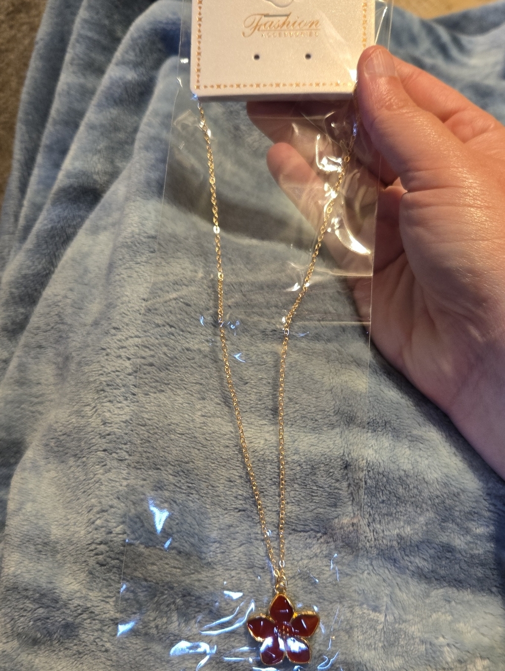 3/$10 Bundle Deals Gold Necklace with Red Flower Pendant